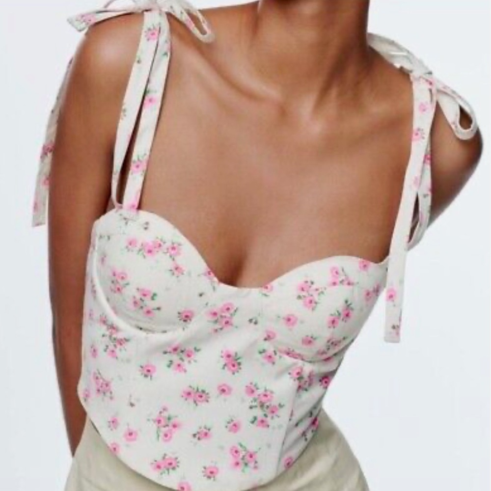 Zara Floral Tie-Strap Corset Top